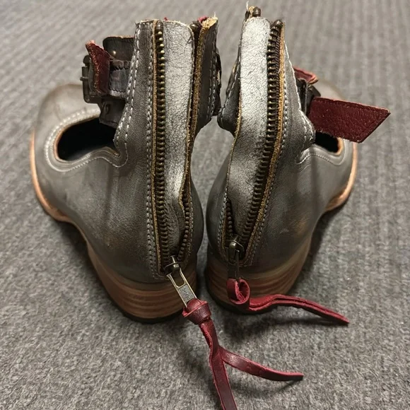 Freebird Gray and Brown Flats with Distressed Leather and Ankle Strap Si… - Picture 10 of 12